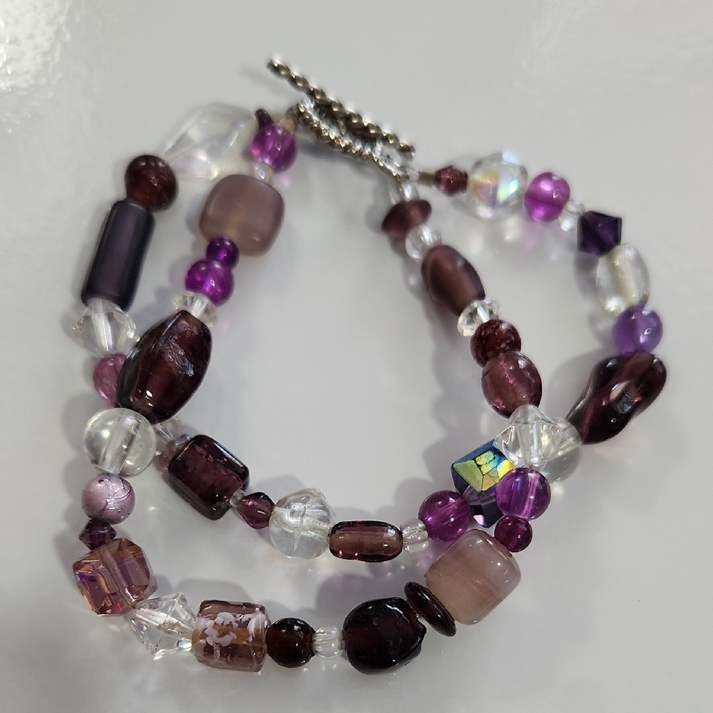 Double-Strand Purple Beaded Bracelet with Crystal Accents
